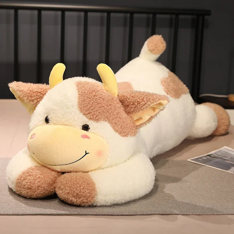 90/110Cm Huggable Cute Lying Cow Long Plush Throw Pillow Stuffed Animal Milk Cattle Doll Bed Sleeping Pillow Cushion Home Decor