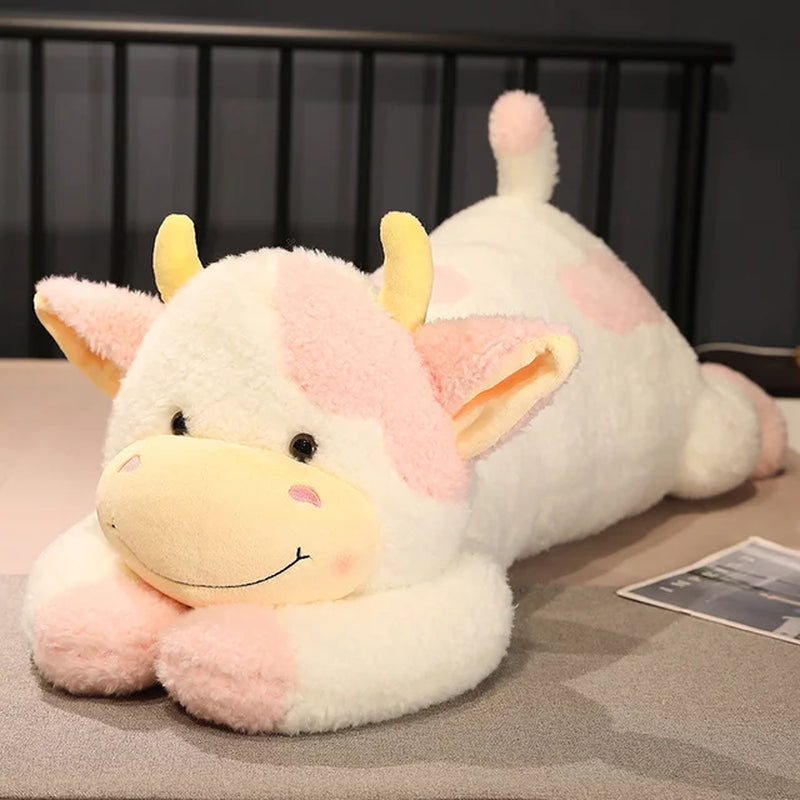 90/110Cm Huggable Cute Lying Cow Long Plush Throw Pillow Stuffed Animal Milk Cattle Doll Bed Sleeping Pillow Cushion Home Decor