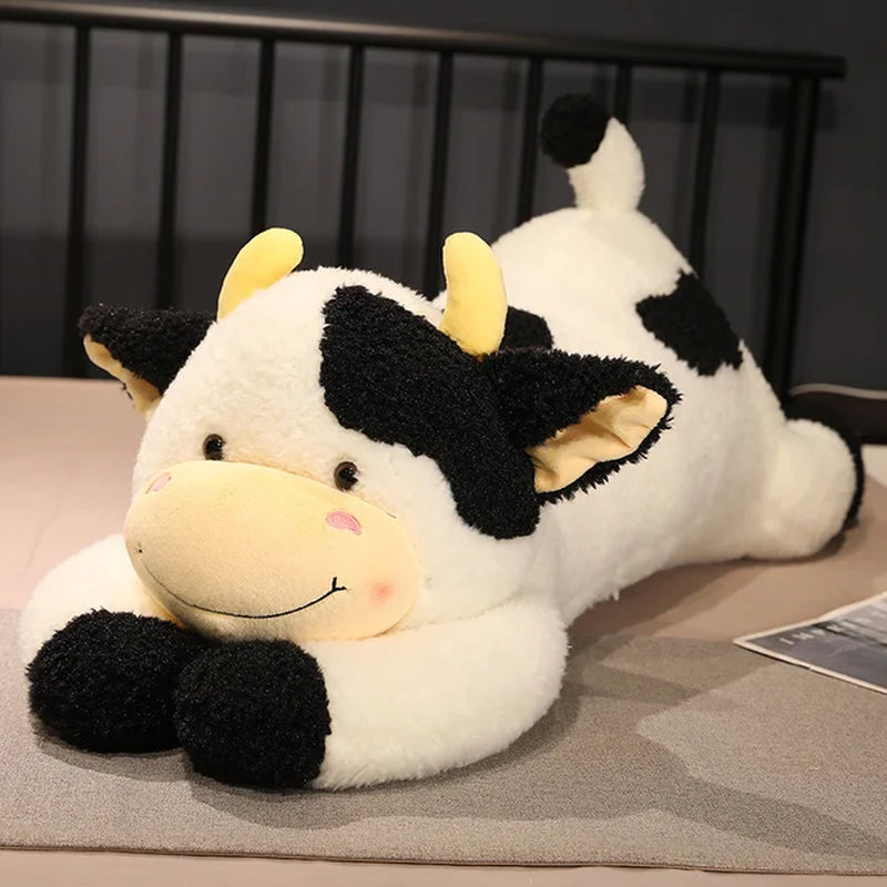 90/110Cm Huggable Cute Lying Cow Long Plush Throw Pillow Stuffed Animal Milk Cattle Doll Bed Sleeping Pillow Cushion Home Decor