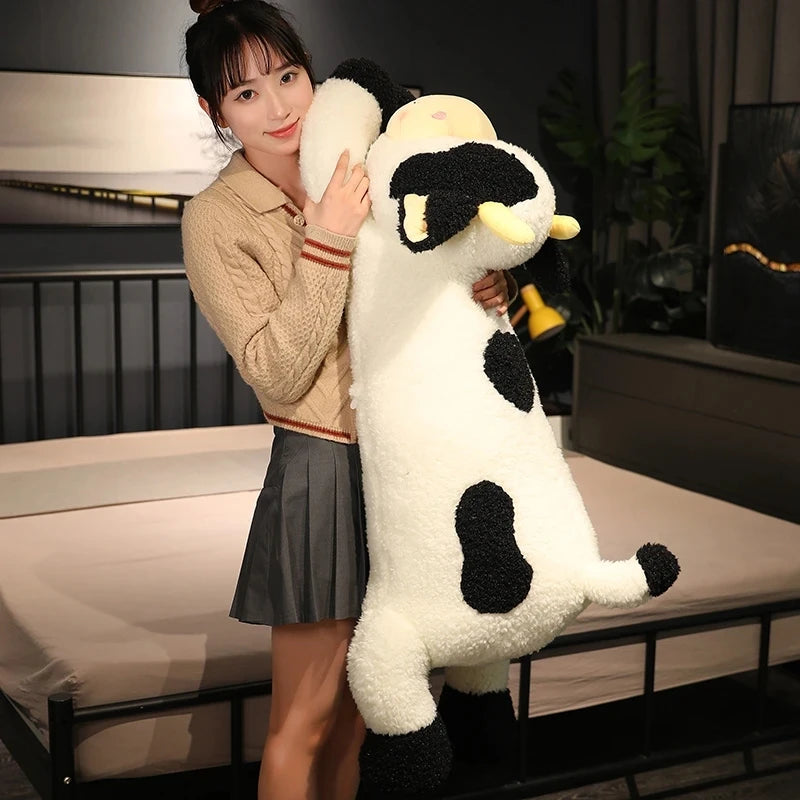 90/110Cm Huggable Cute Lying Cow Long Plush Throw Pillow Stuffed Animal Milk Cattle Doll Bed Sleeping Pillow Cushion Home Decor