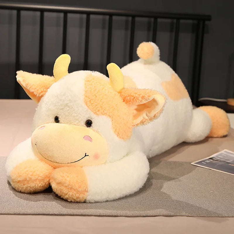 90/110Cm Huggable Cute Lying Cow Long Plush Throw Pillow Stuffed Animal Milk Cattle Doll Bed Sleeping Pillow Cushion Home Decor